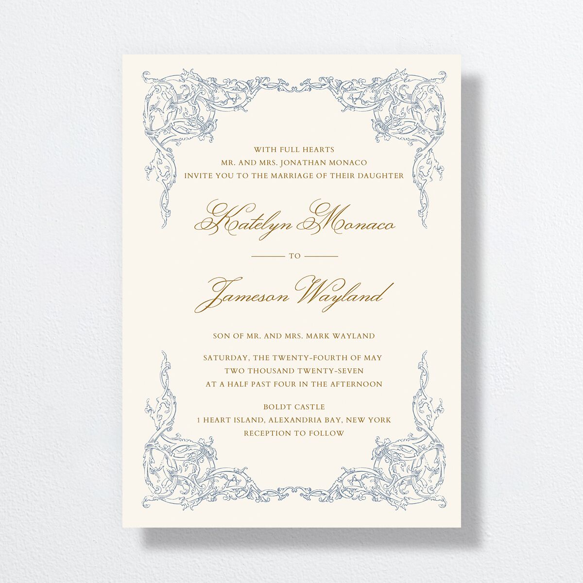 Romantic Rococo Wedding Invitations Dusty Blue Signature No Standard