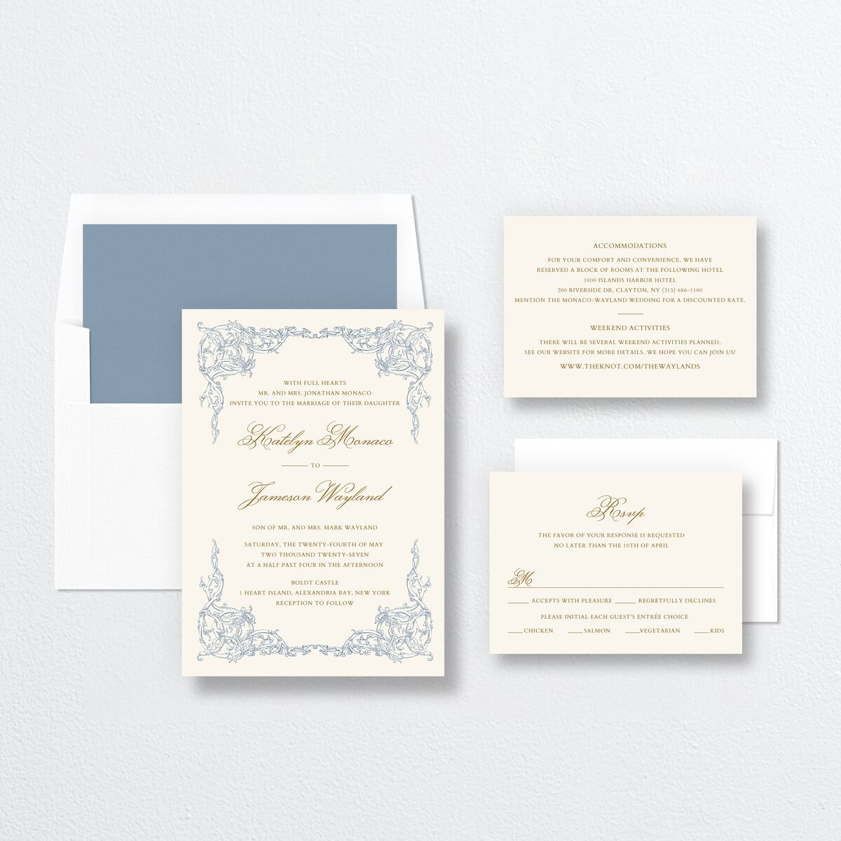 Romantic Rococo Wedding Invitations Dusty Blue Signature No Standard