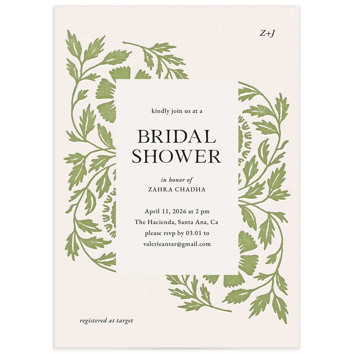 Block Print Bridal Shower Invitations