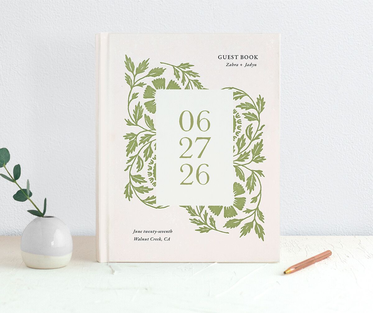 Block Print Guest Books front in green