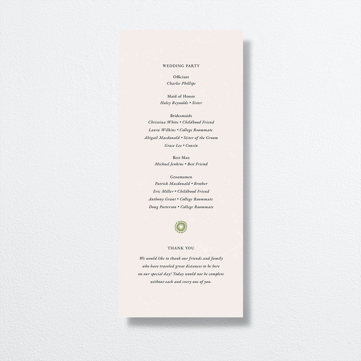 Block Print Wedding Programs back in green