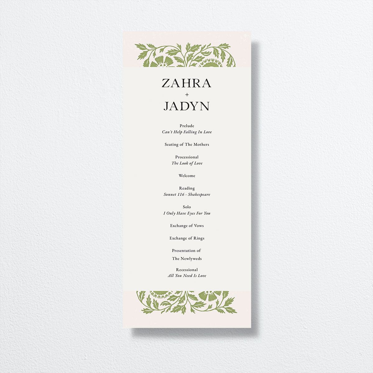 Block Print Wedding Programs front in green