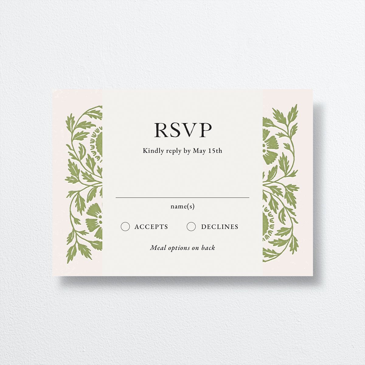 Block Print Wedding Response Cards front in green