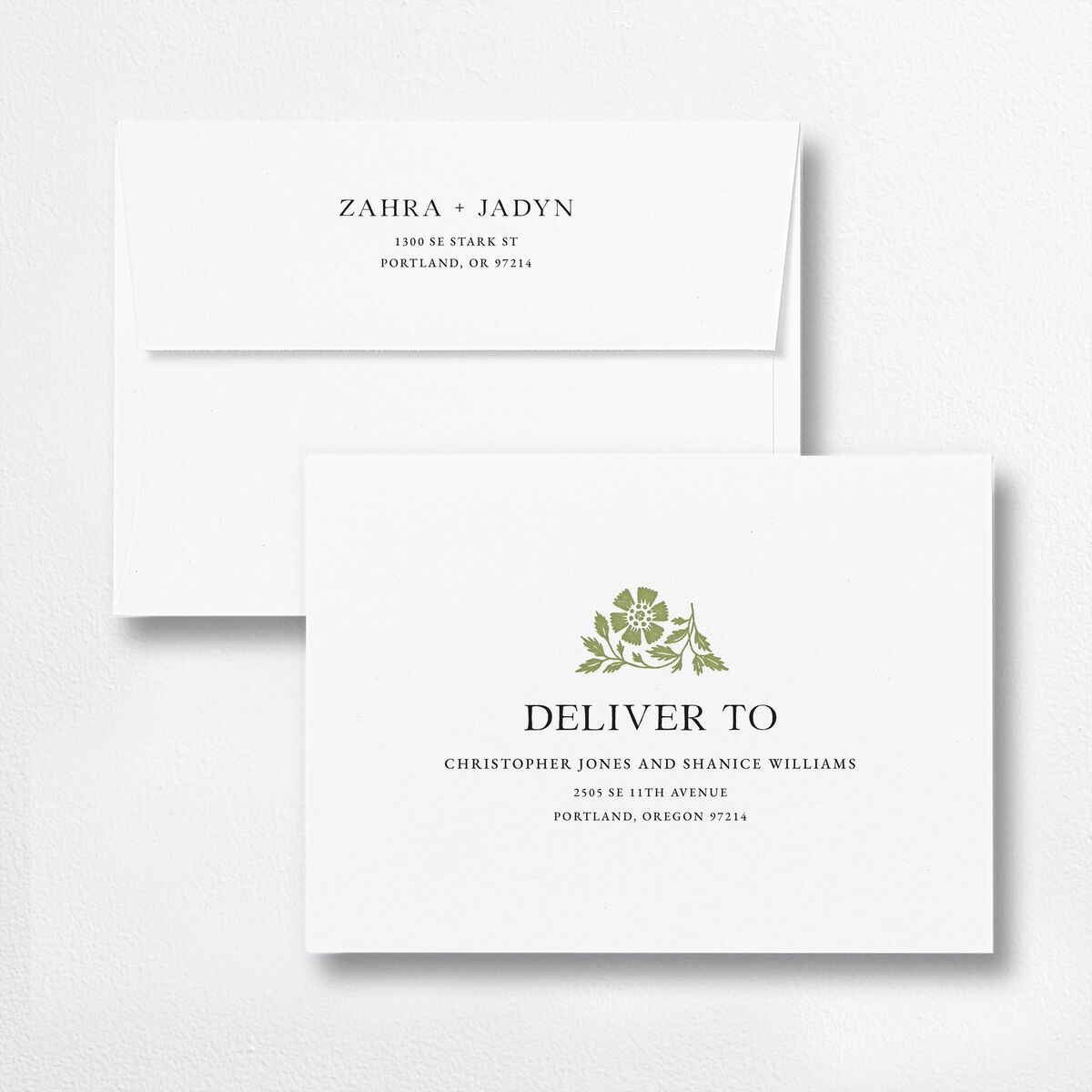 Block Print Save the Date Magnet Envelopes White Standard Meadow Both Recipient and Return Addresses