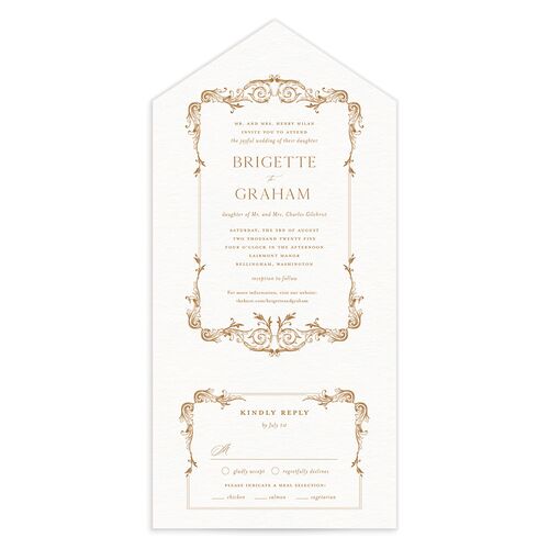 Vintage Ornate Frame All-in-One Wedding Invitations Driftwood Signature Light Both Recipient and Return Addresses No