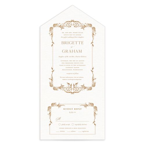 Vintage Ornate Frame All-in-One Wedding Invitations - Gold