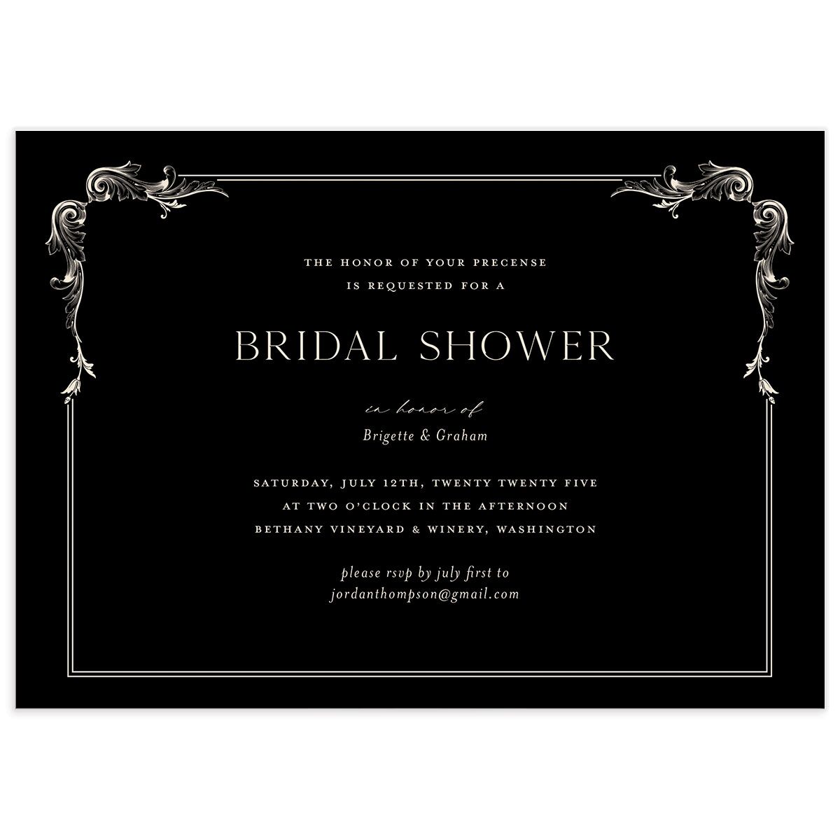 Vintage Ornate Frame Bridal Shower Invitations