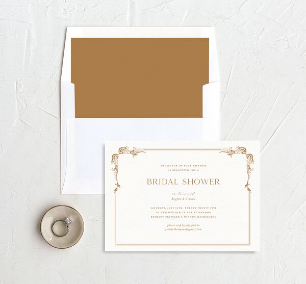 Vintage Ornate Frame Bridal Shower Invitations envelope-and-liner in Gold