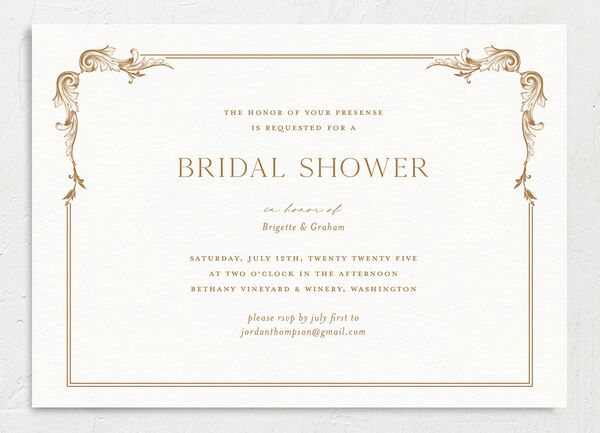 Vintage Ornate Frame Bridal Shower Invitations front in Gold