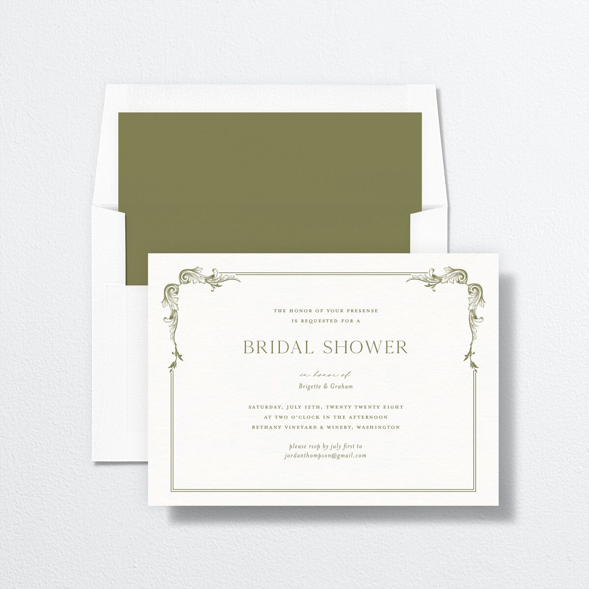 Vintage Ornate Frame Bridal Shower Invitations Olive Signature Standard