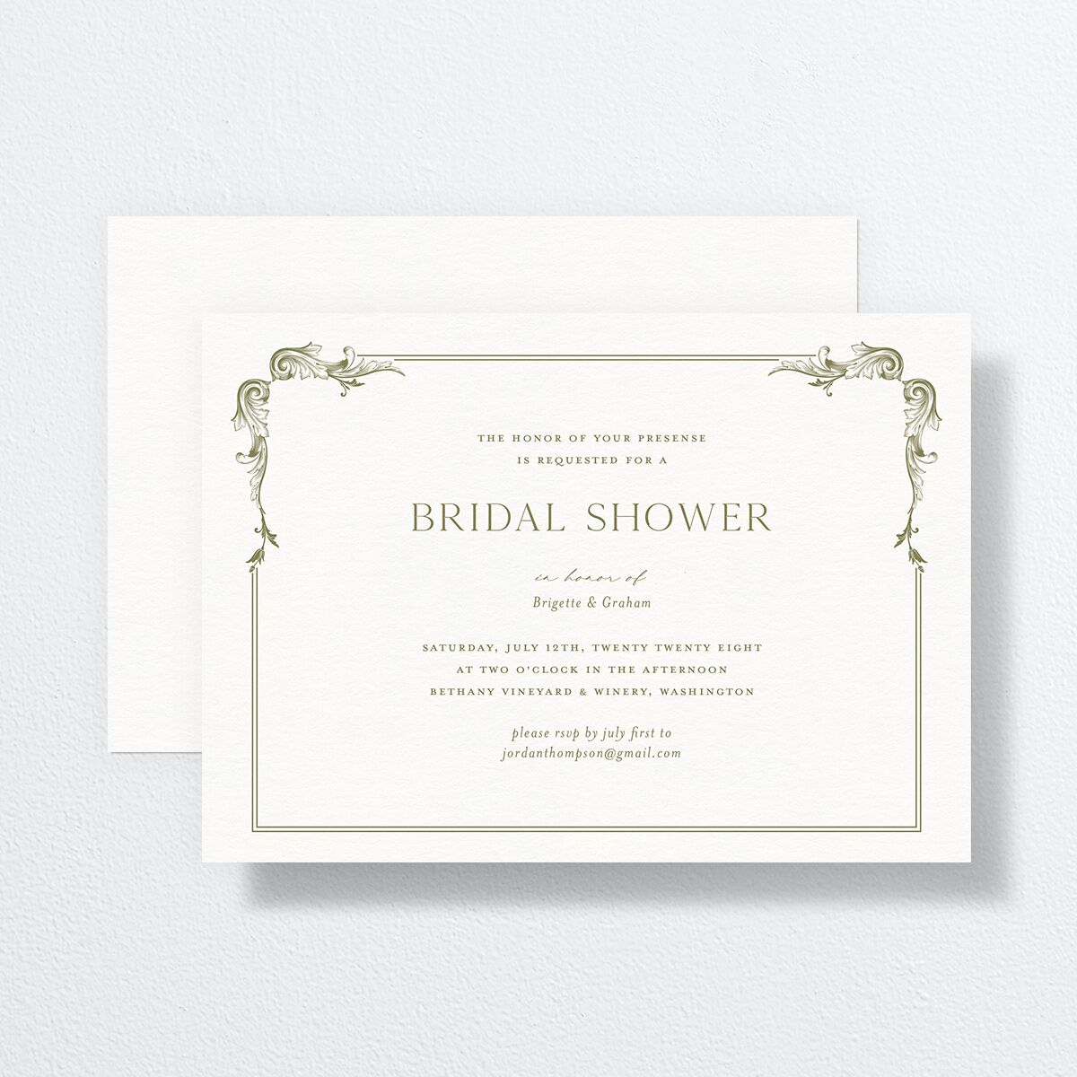 Vintage Ornate Frame Bridal Shower Invitations Olive Signature Standard