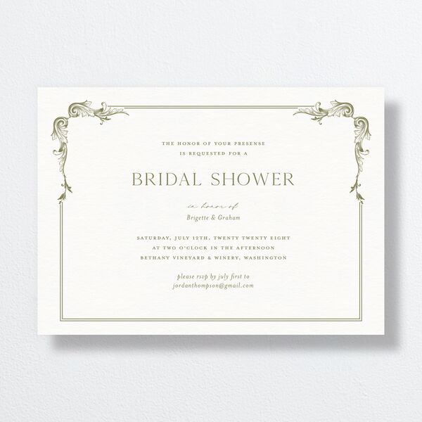 Vintage Ornate Frame Bridal Shower Invitations Olive Signature Standard