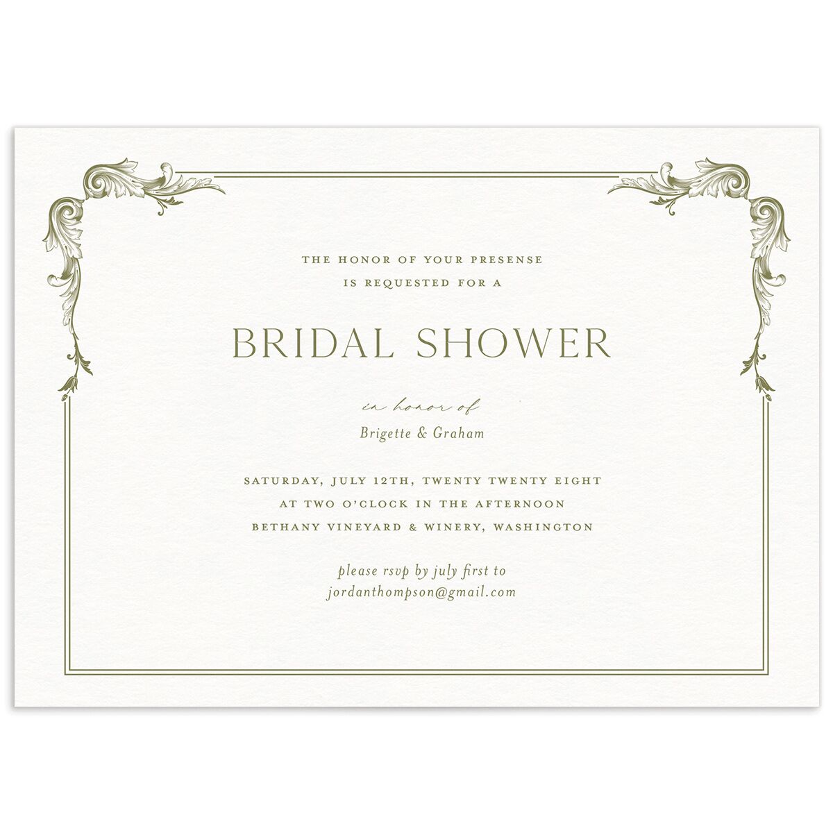 Vintage Ornate Frame Bridal Shower Invitations
