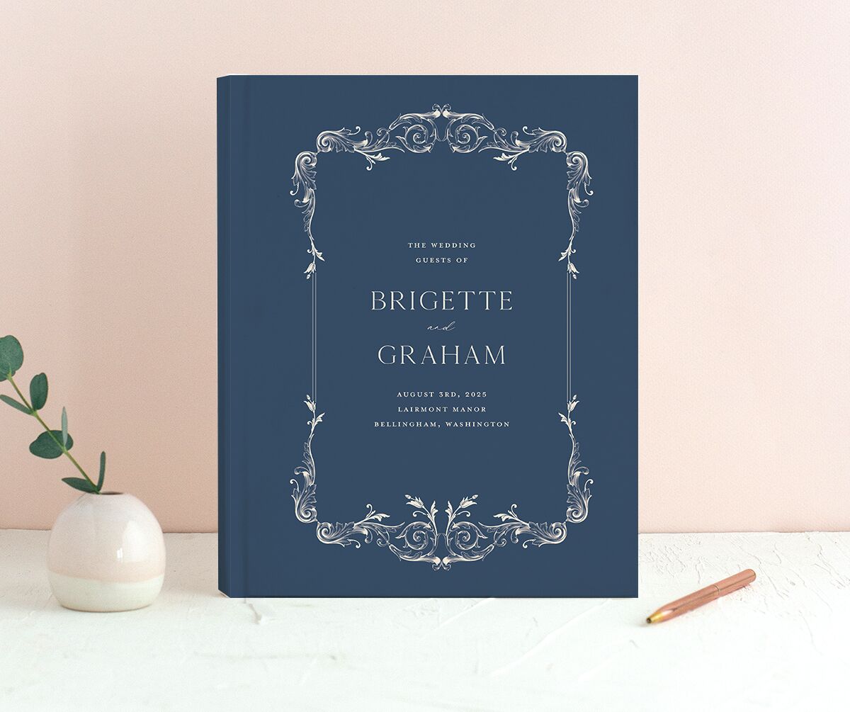 Vintage Ornate Frame Wedding Guest Book Moody Blue