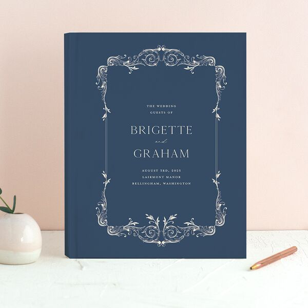 Vintage Ornate Frame Wedding Guest Book Moody Blue