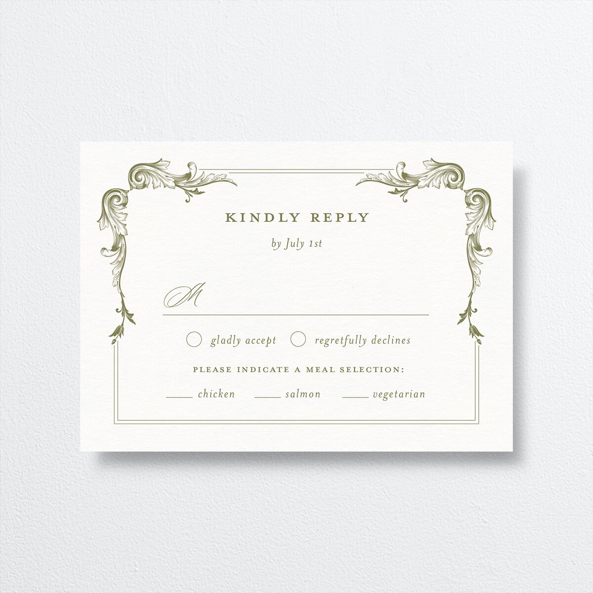 Vintage Ornate Frame Wedding Response Cards Olive Signature Standard