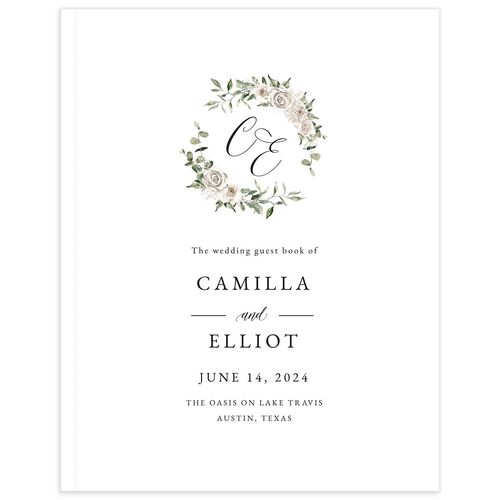 Floral Monogram Wedding Guest Book Pure White