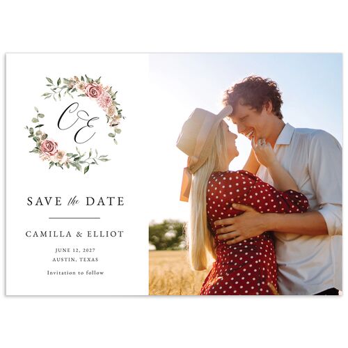 Floral Monogram Save The Date Cards Rose Quartz Signature smooth No Standard