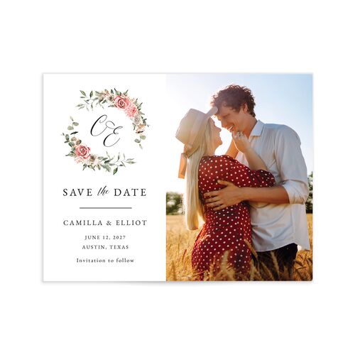 Floral Monogram Save the Date Petite Cards - 