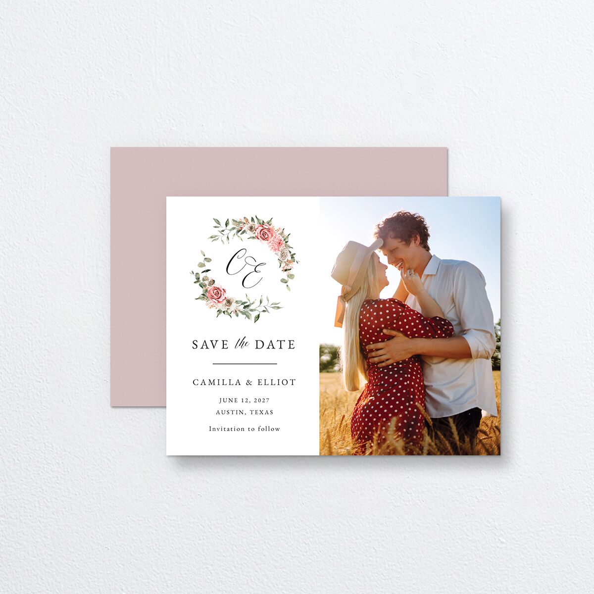 Floral Monogram Save the Date Petite Cards Rose Quartz Signature smooth No Standard