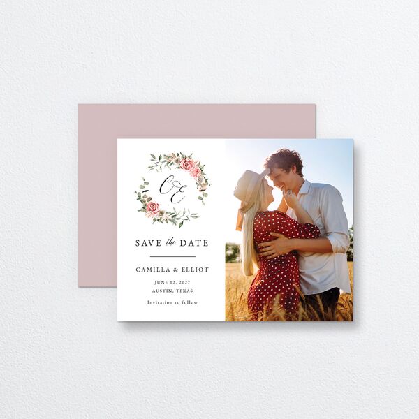 Floral Monogram Save the Date Petite Cards Rose Quartz Signature smooth No Standard