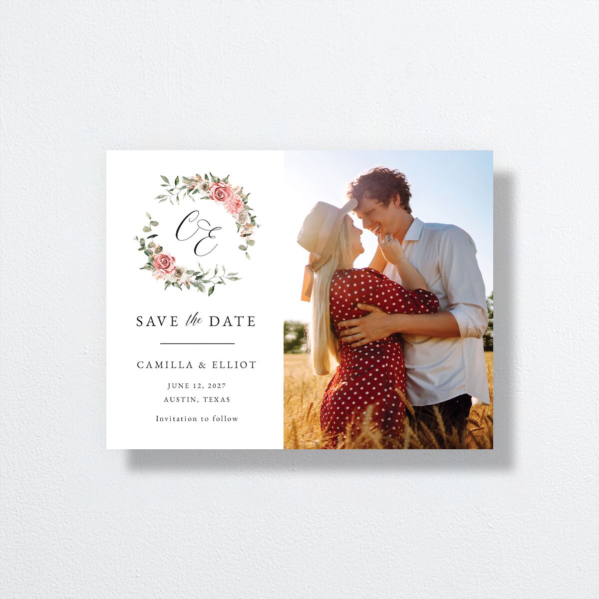 Floral Monogram Save the Date Petite Cards Rose Quartz Signature smooth No Standard