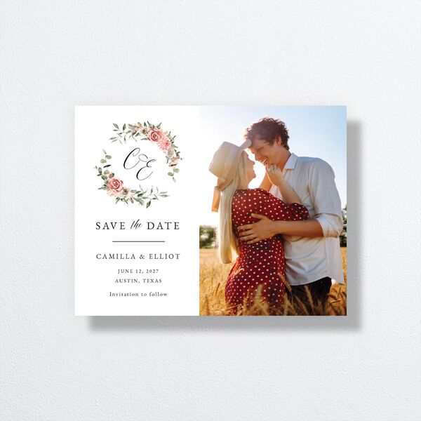 Floral Monogram Save the Date Petite Cards Rose Quartz Signature smooth No Standard
