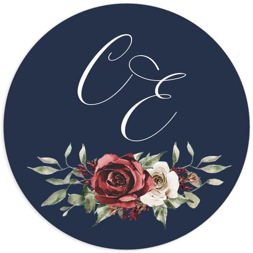 Floral Monogram Wedding Stickers Navy Sticker