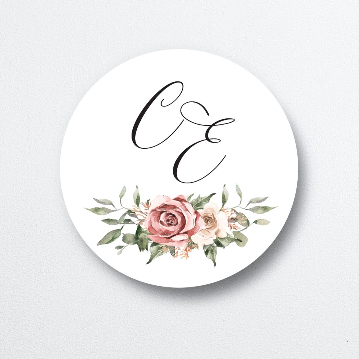Floral Monogram Wedding Stickers Rose Quartz