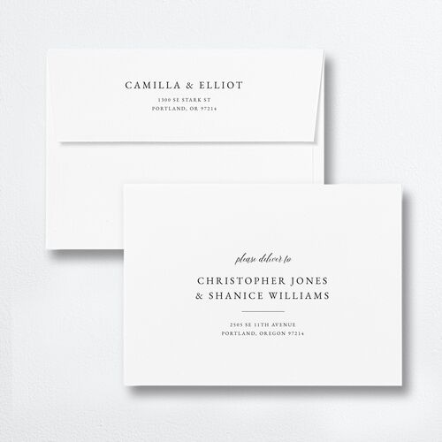 Floral Monogram Wedding Invitation Envelopes White Standard Rose Quartz Both Recipient and Return Addresses