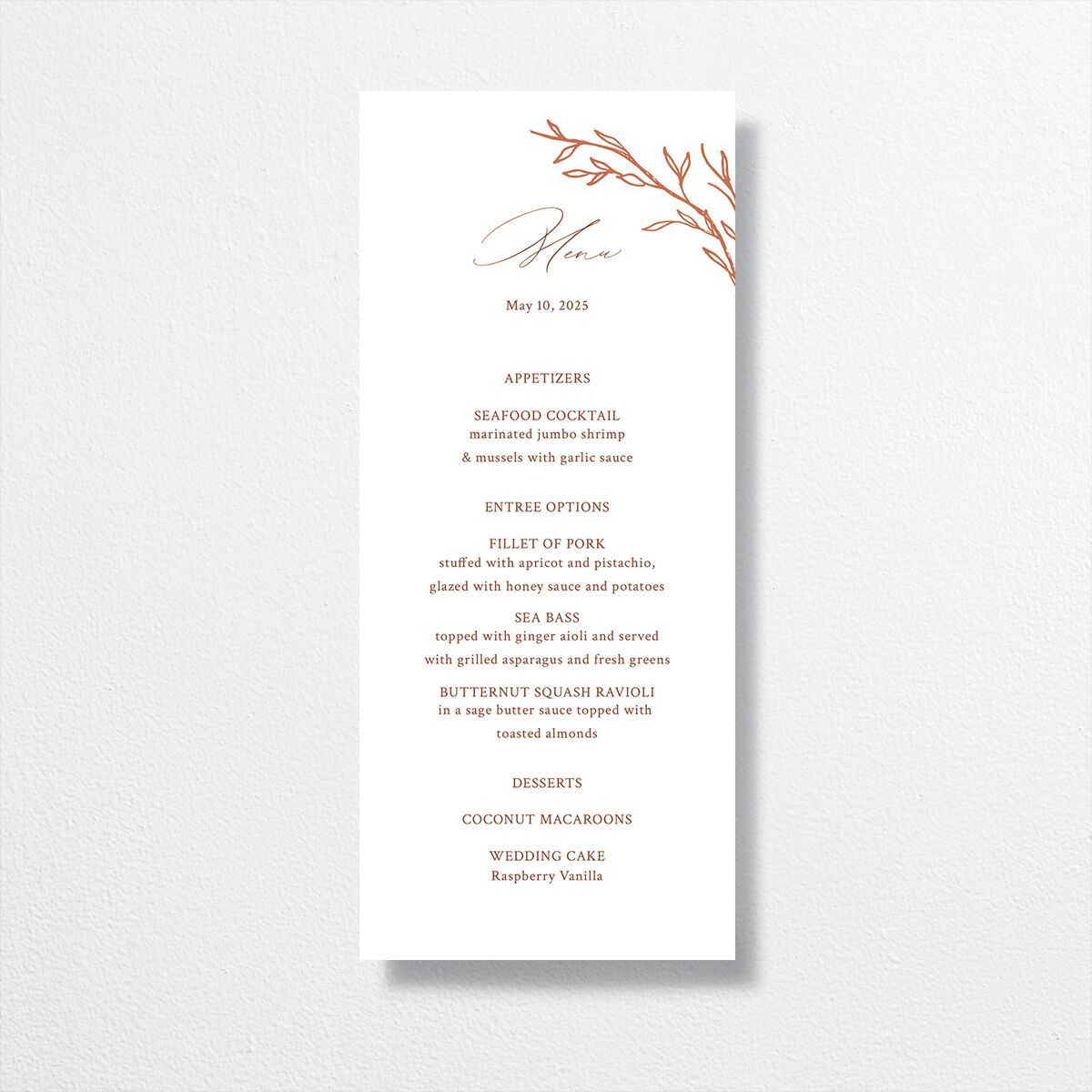 Rustic Branches Menus front in red