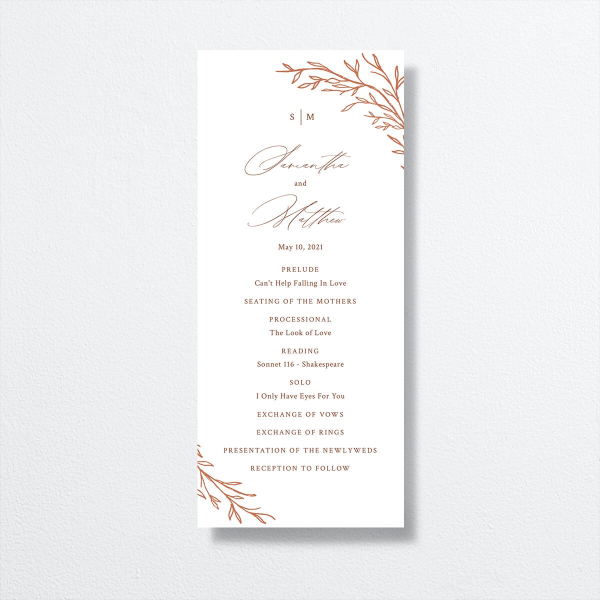 Rustic Branches Wedding Programs front in red