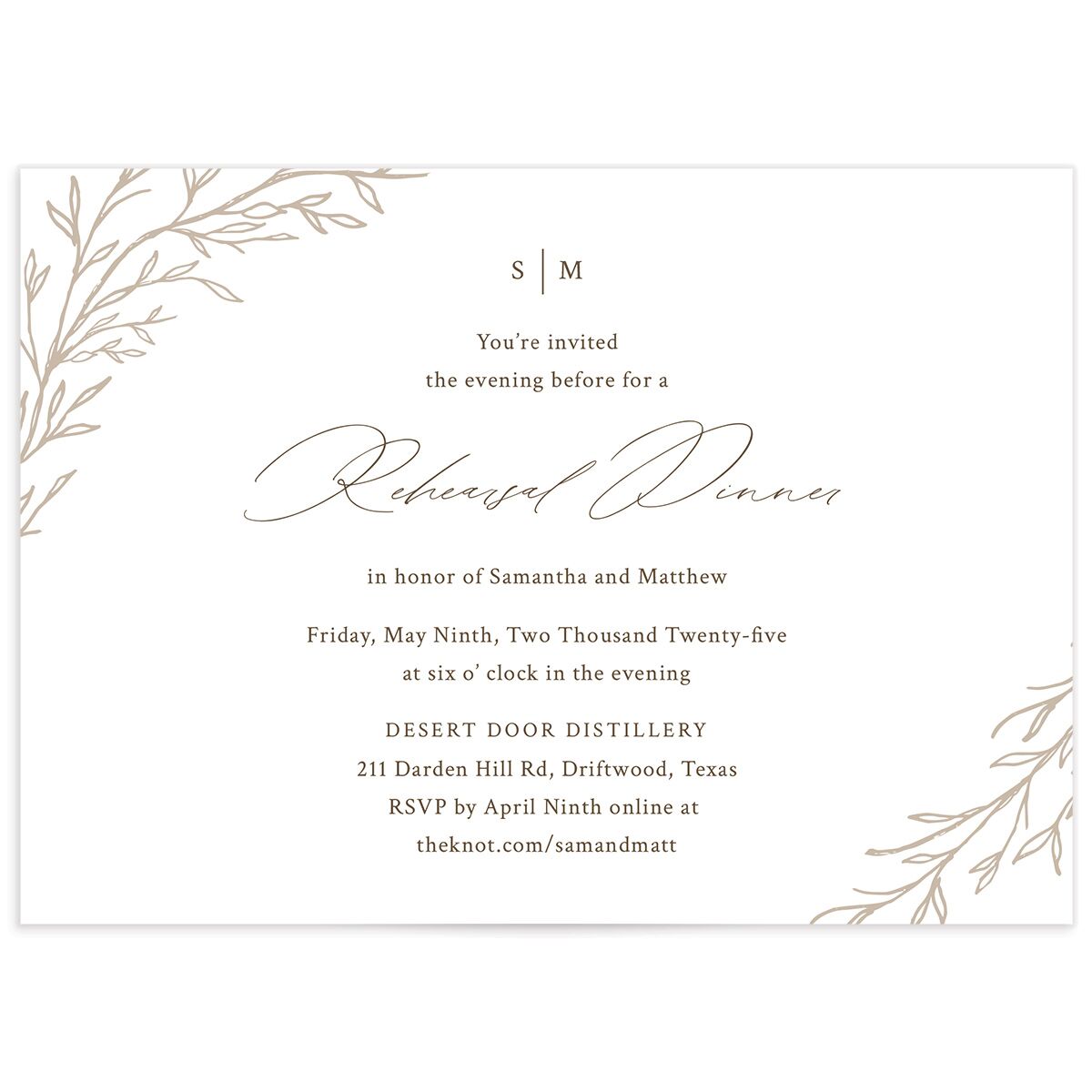 Rustic Branches Rehearsal Dinner Invitations
