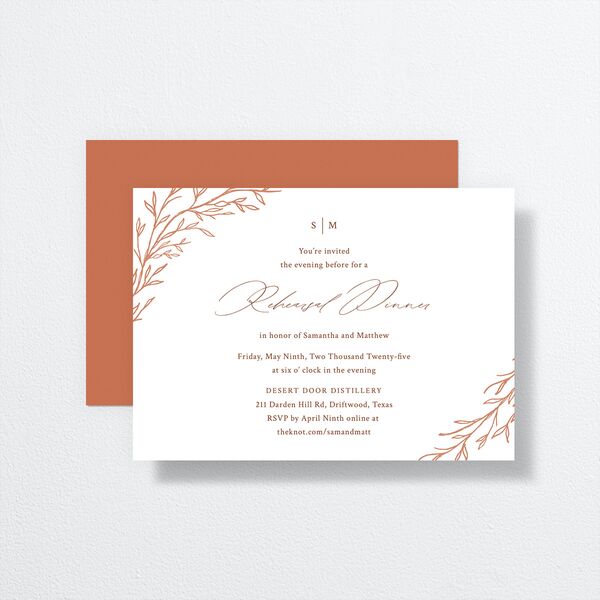 Rustic Branches Rehearsal Dinner Invitations front-and-back in Red