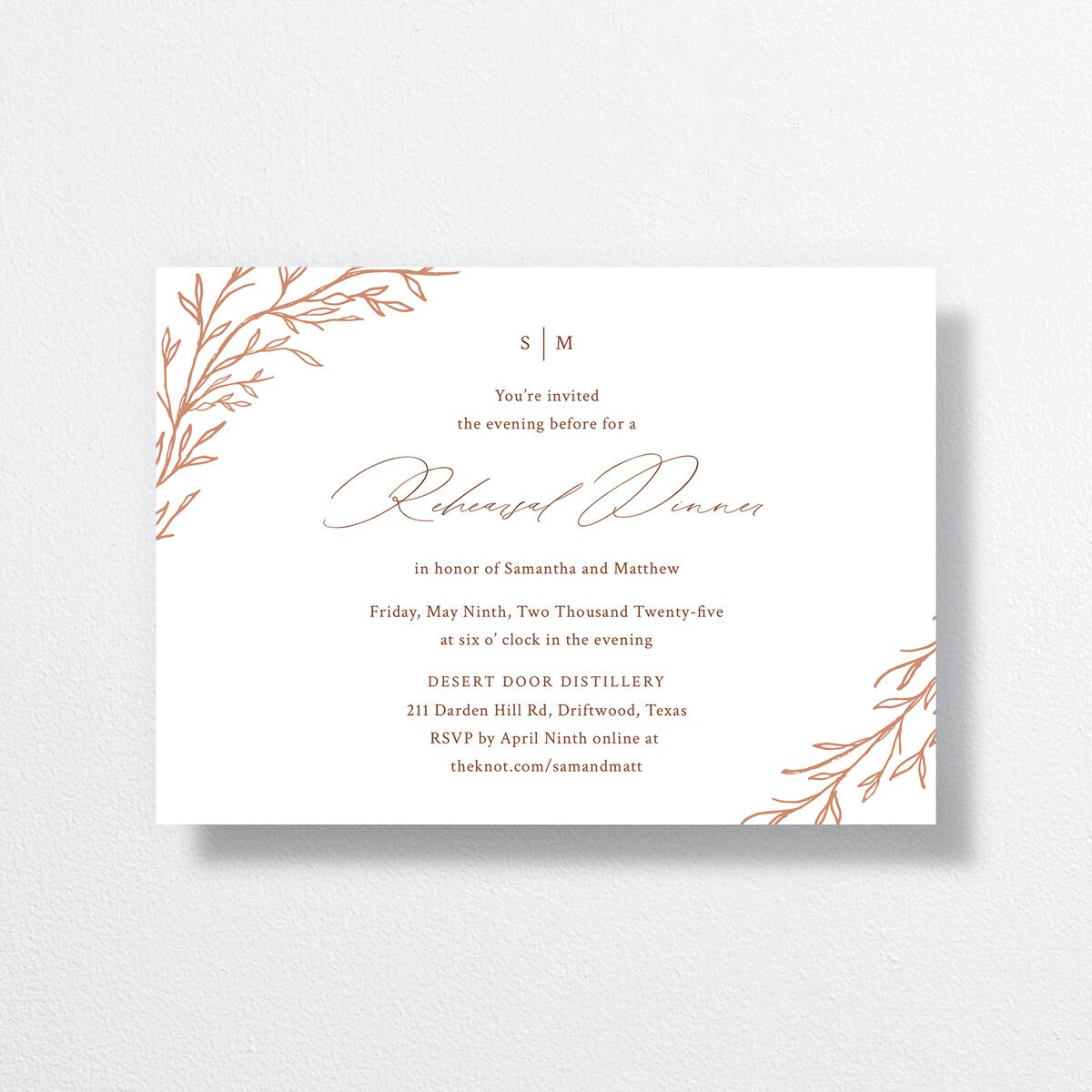 Rustic Branches Rehearsal Dinner Invitations front in Red