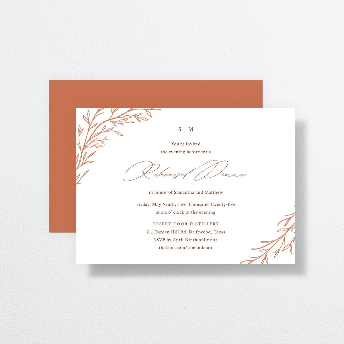 Rustic Branches Rehearsal Dinner Invitations front-and-back
