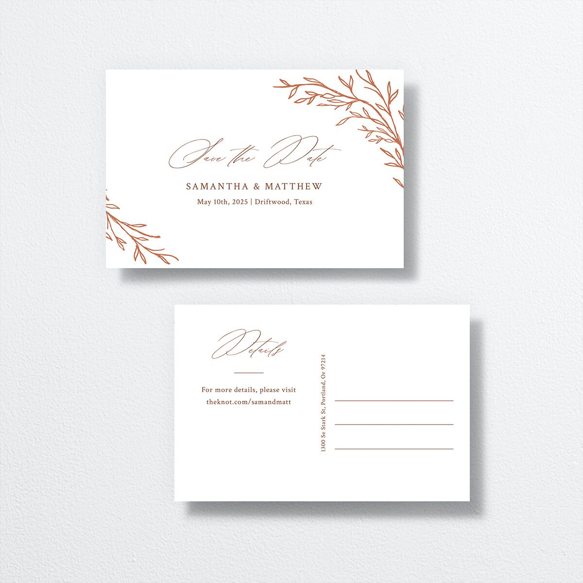 Rustic Branches Save The Date Postcards  front-and-back