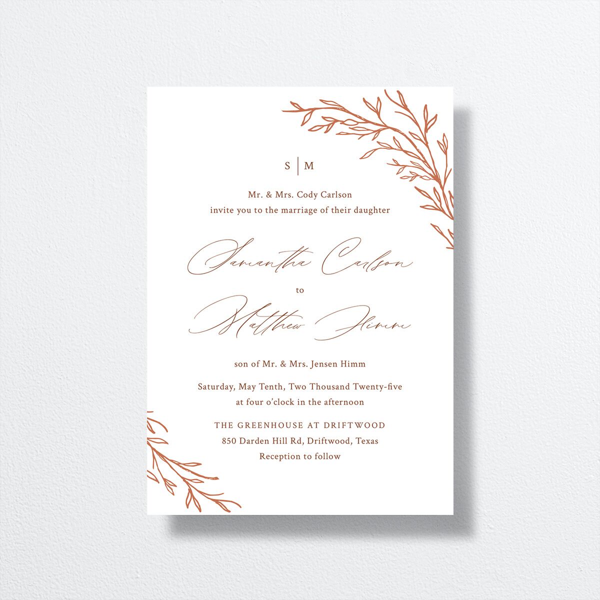 Rustic Branches Wedding Invitations front