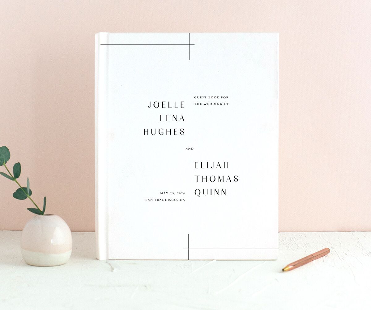 Minimal Lines Wedding Guest Book front in white