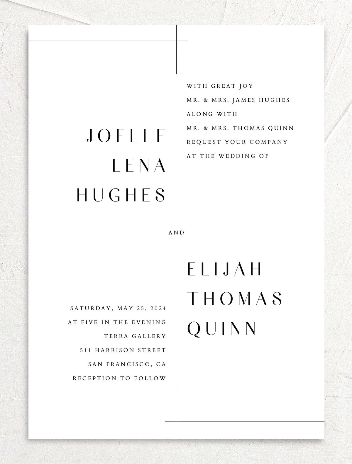 Minimal Lines Wedding Invitations front in white