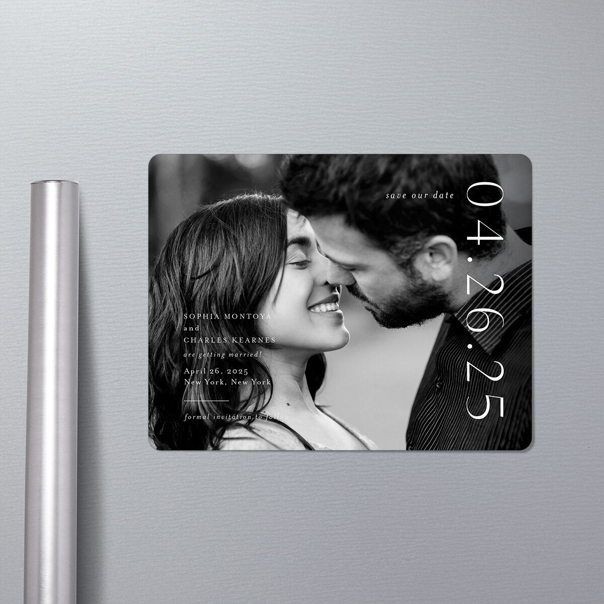 Timeless Elegance Save The Date Magnets in-situ in Black