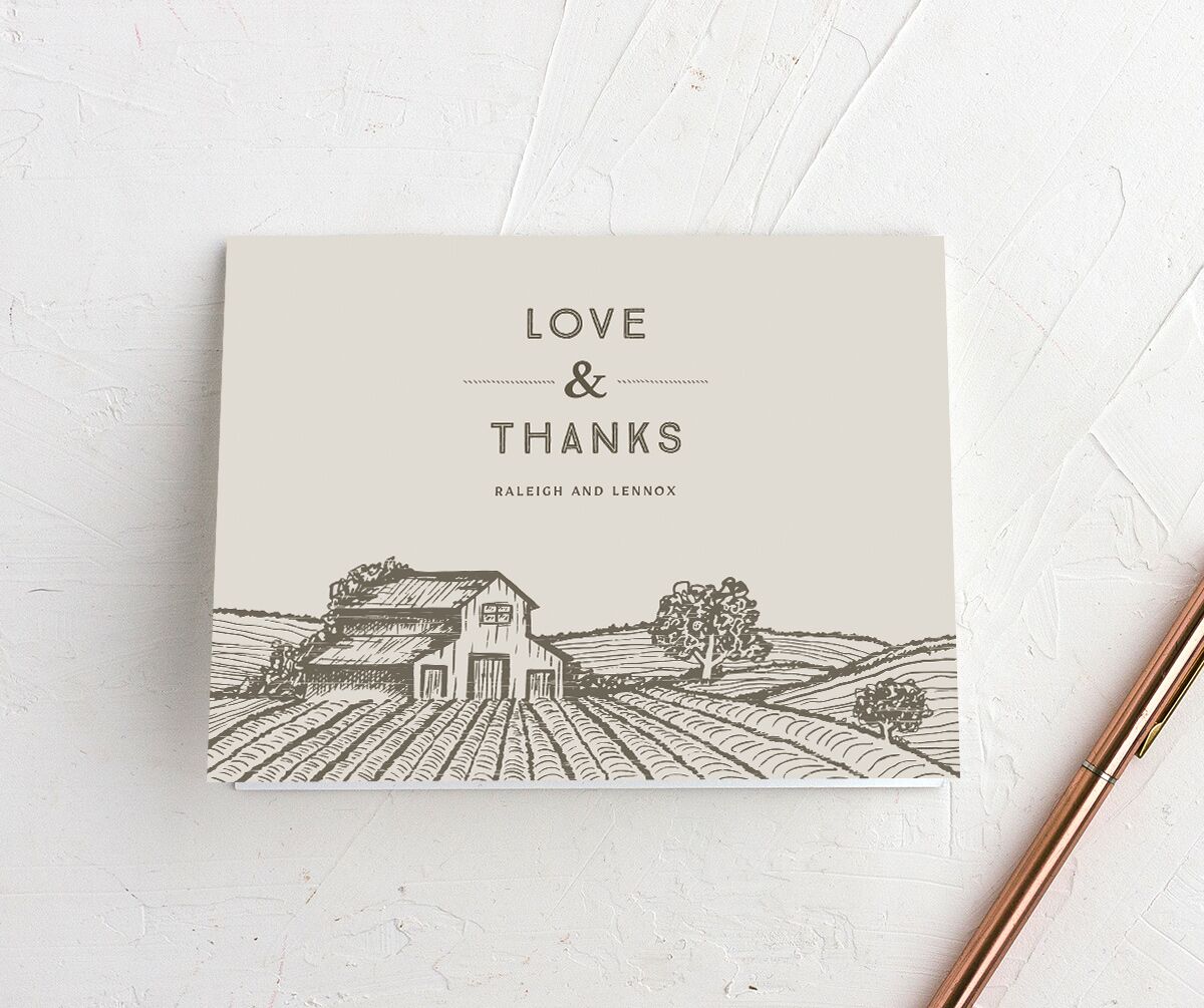 Rustic Barn Thank You Cards front in brown