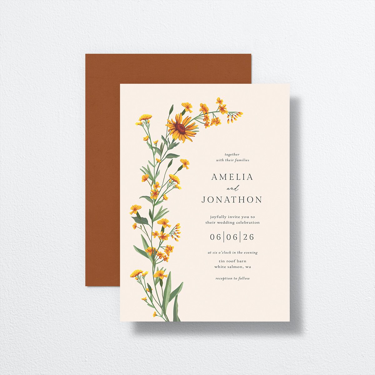Wild Daisies Wedding Invitations front-and-back