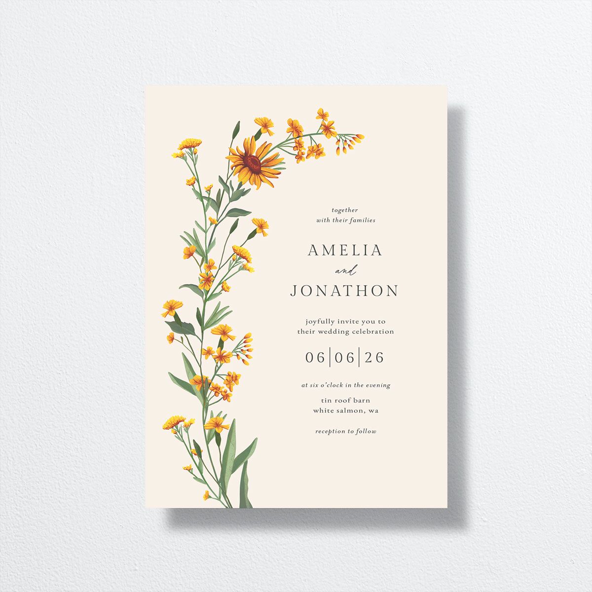 Wild Daisies Wedding Invitations front in yellow