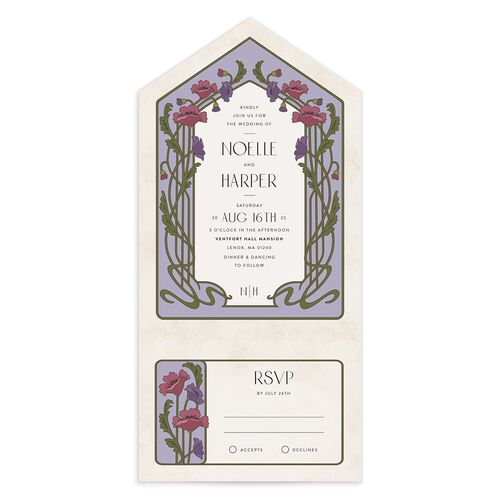 Vintage Nouveau All-in-One Wedding Invitations Purple Haze Signature Light Both Recipient and Return Addresses No