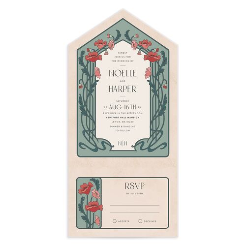 Vintage Nouveau All-in-One Wedding Invitations - 