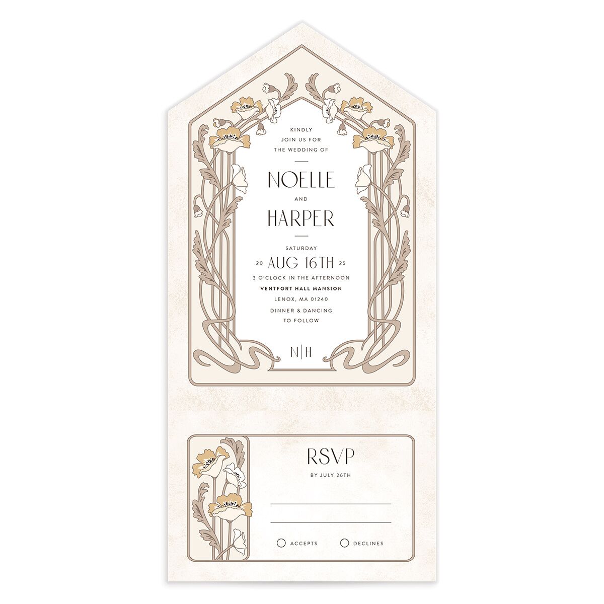 Vintage Nouveau All-in-One Wedding Invitations