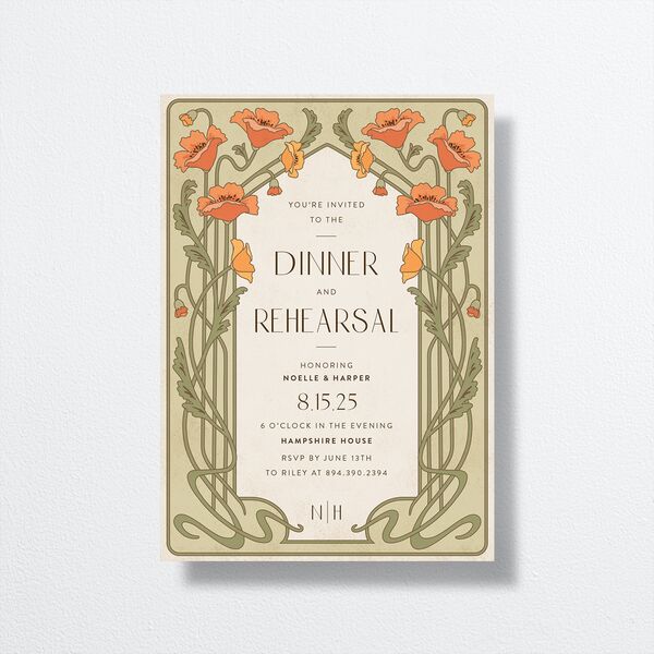 Vintage Nouveau Rehearsal Dinner Invitations front in Green