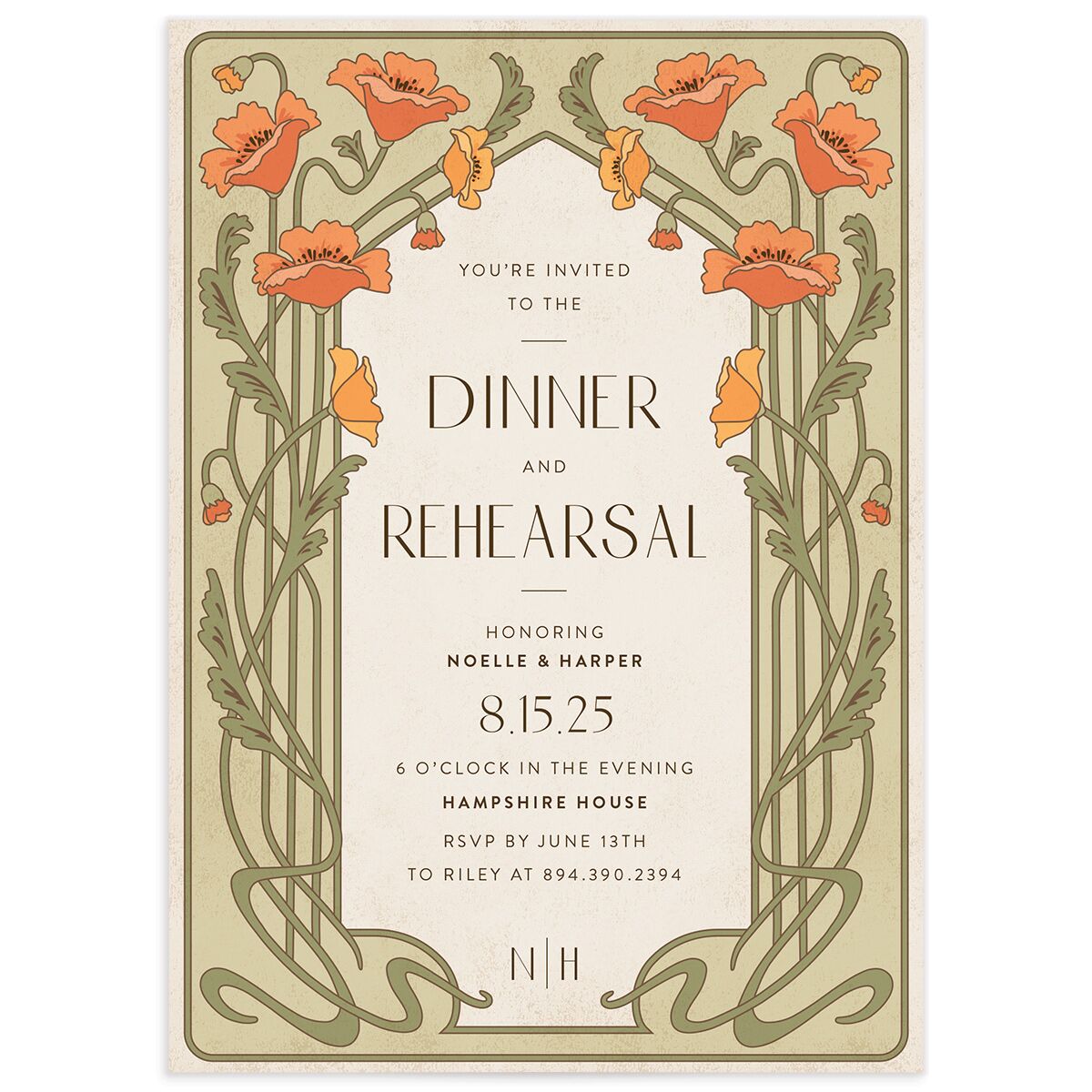 Vintage Nouveau Rehearsal Dinner Invitations