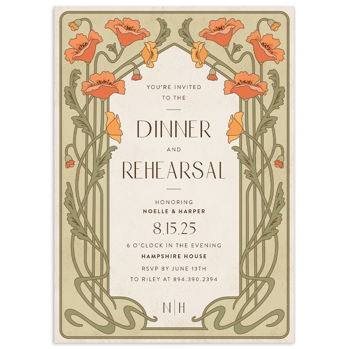 Vintage Nouveau Rehearsal Dinner Invitations